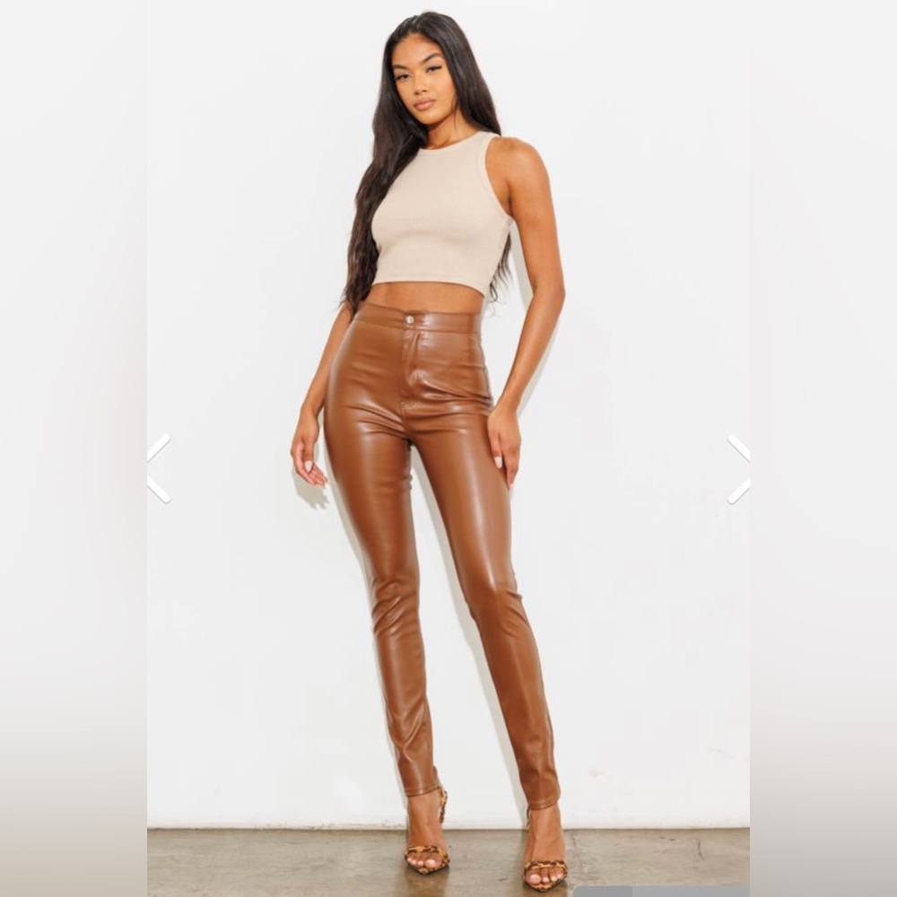 **NEW** Cognac Vegan Leather Pants